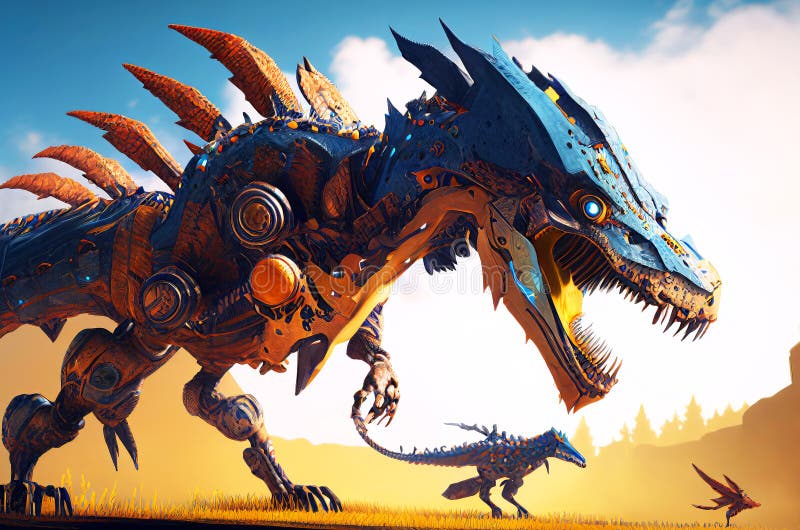 Mechanical Dinosaur Abstract Generative Ai Illustration Stock