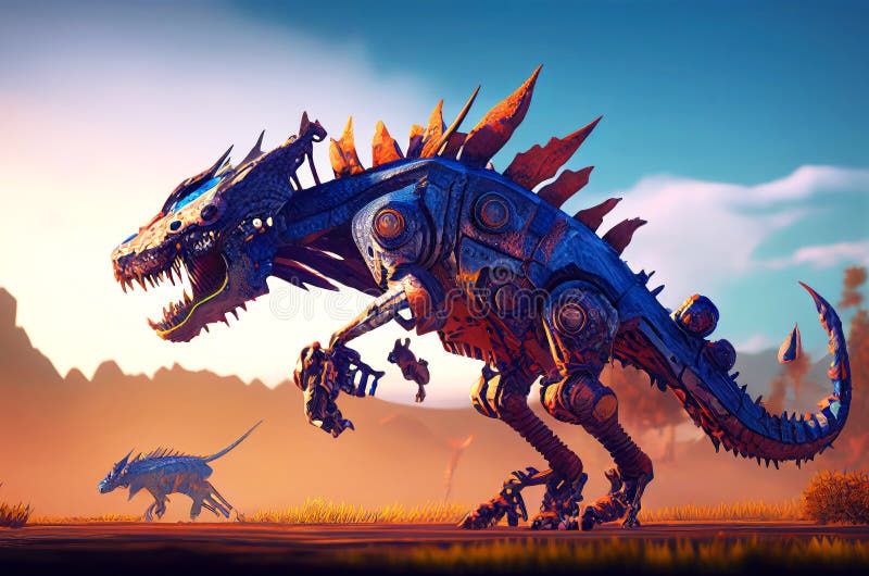 Mechanical Dinosaur Abstract Generative Ai Illustration Stock