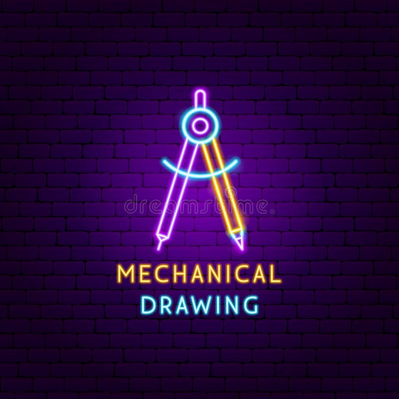 Mechanical Drawing Neon Label stock illustration