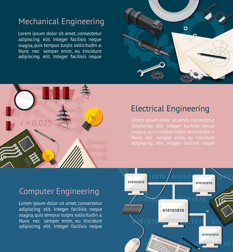 Mechanical, eletrical, computer engineering education infographic vector illustration