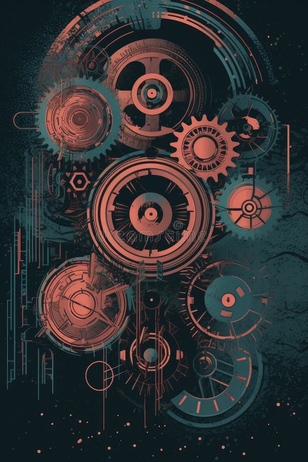 A mechanical engineering design, with a focus on precision and attention to detail. The image can be created using simple geometric shapes, thin lines, and a limited color palette to achieve a 2D minimalist flat illustration