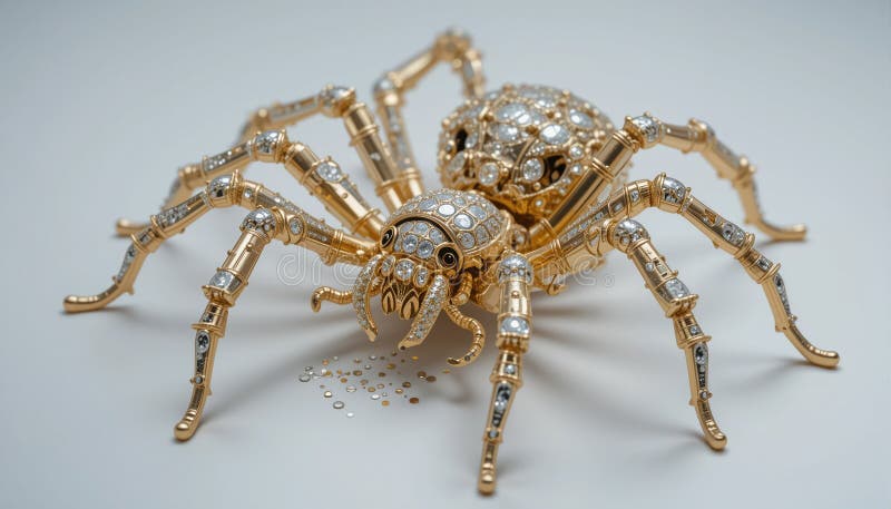 A mechanical spider of gold and diamonds. stock illustration