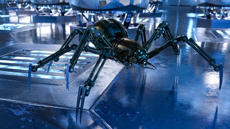 Mechanical spider, high resolution image. stock illustration