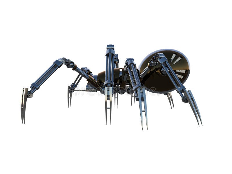 Mechanical spider, high resolution image isolated on white background. stock illustration