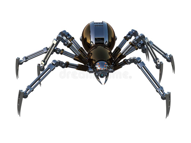 Mechanical spider, high resolution image isolated on white background. stock illustration