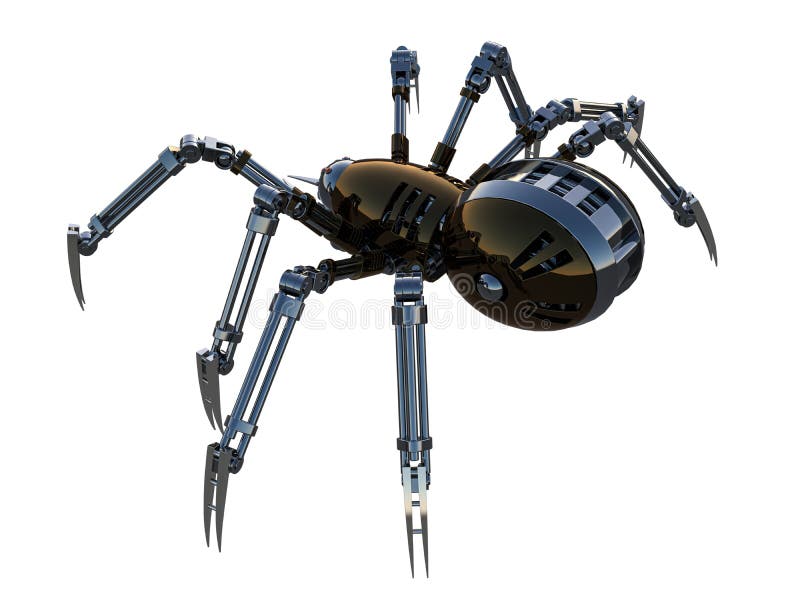 Mechanical spider, high resolution image isolated on white background. stock illustration