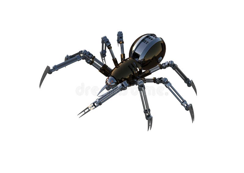 Mechanical spider, high resolution image, Pose2, isolated on white background. stock illustration