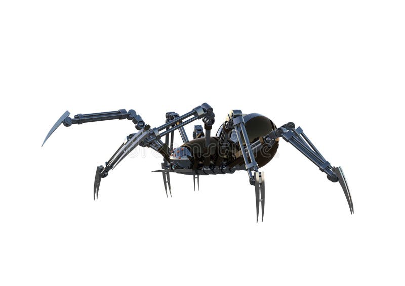Mechanical spider, high resolution image, Pose2, isolated on white background. stock illustration