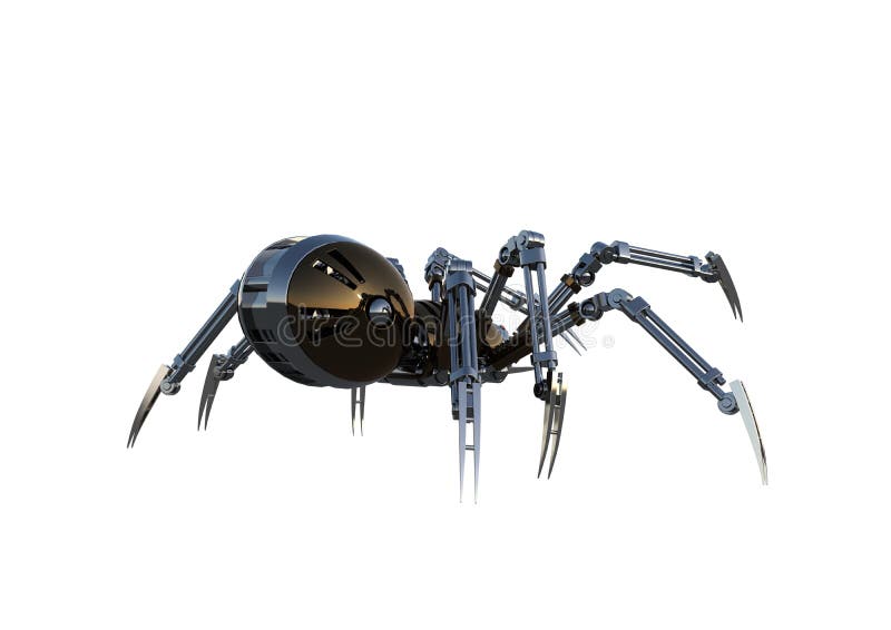 Mechanical spider, high resolution image, Pose2, isolated on white background. stock illustration