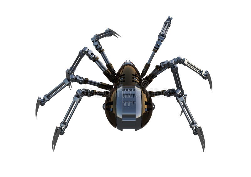 Mechanical spider, high resolution image, Pose2, isolated on white background. 3d rendering, 3d illustration.