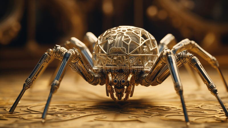 Mechanical spider robot with microscopic actuators and articulated legs royalty free illustration