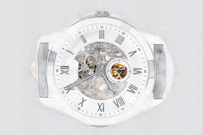 Mechanical Watch Concept With Visible Mechanism stock images