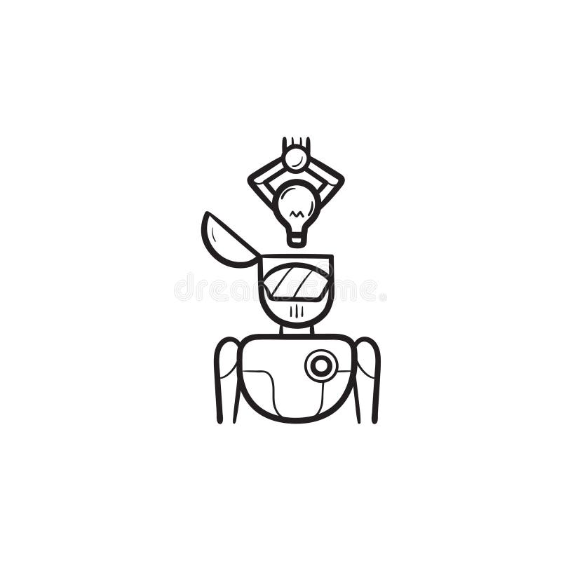 Mechaniczna ręki kładzenia pomysłu żarówka w kierownicza ręka rysującą konturu doodle ikonę ilustracja wektor Mechaniczna ręki kładzenia pomysłu żarówka w kierownicza ręka rysującą konturu doodle ikonę ilustracja wektor