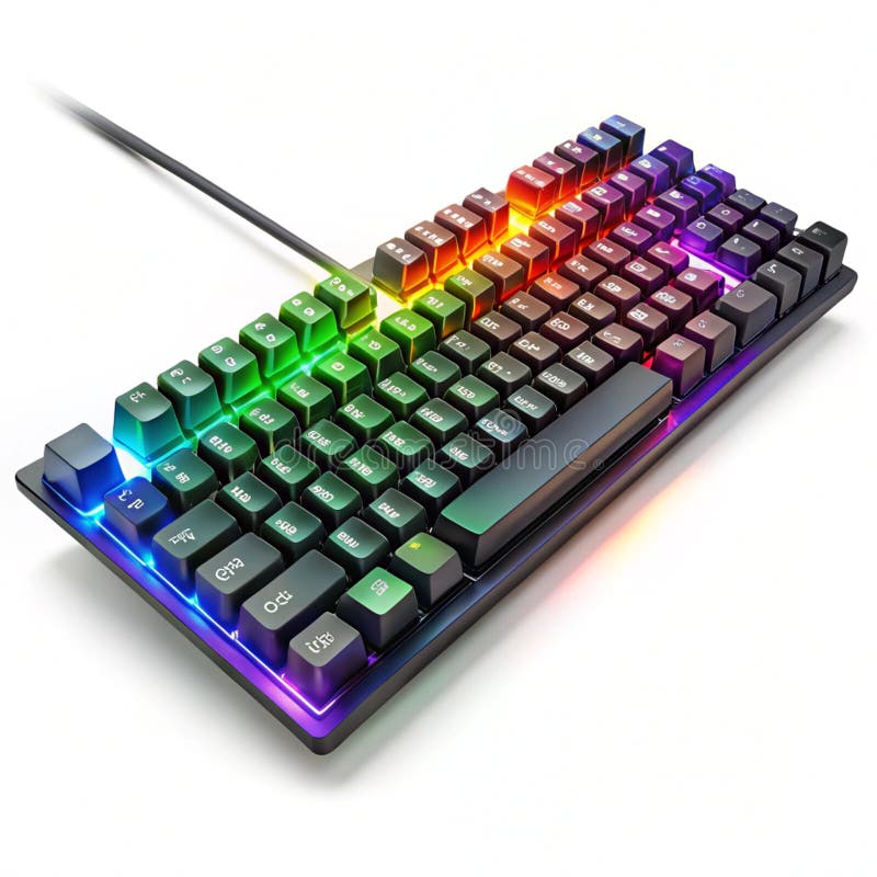 Mechanische Tastatur mit einstellbaren RGB-Leuchten, die auf weiß isoliert sind lizenzfreie abbildung