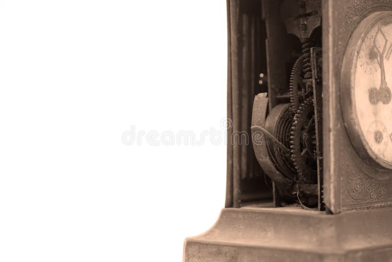 Mechanism of Old Broken Mantel Clock on a White Background Stock Image Image of vintage, metal