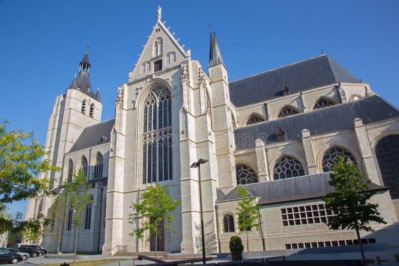 Mechelen - Gothic church of Our Lady across de Dyle stock photos Mechelen - Gothic church of Our Lady across de Dyle stock photos