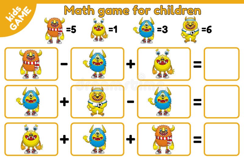 Mecz matematyczny dla potworów rysunkowych dla dzieci3 ilustracja wektor
