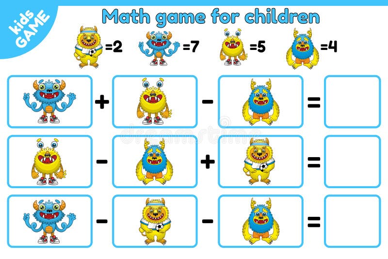 Mecz matematyczny dla potworów rysunkowych dla dzieci2 ilustracja wektor