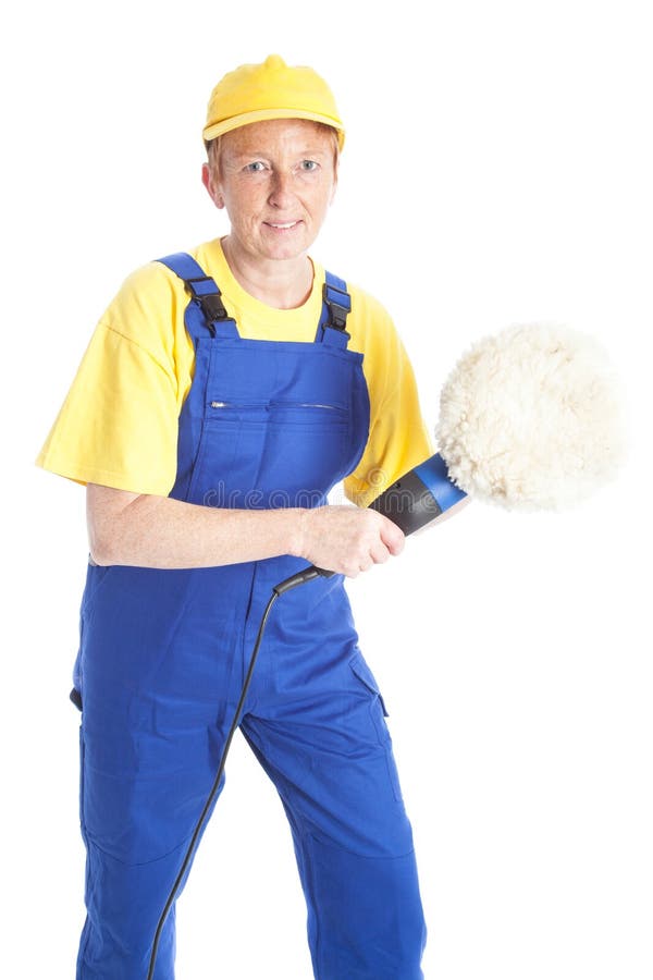 Mecânico fêmea com máquina lustrando imagem de stock