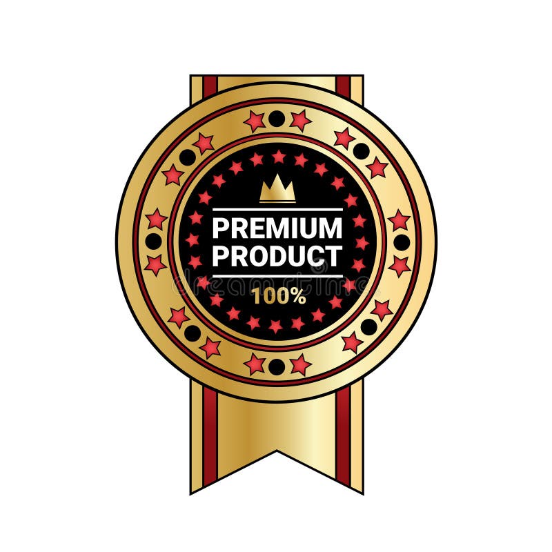 Medaglia dorata del prodotto dell'autoadesivo premio di qualità con il nastro isolato illustrazione di stock Medaglia dorata del prodotto dell'autoadesivo premio di qualità con il nastro isolato illustrazione di stock