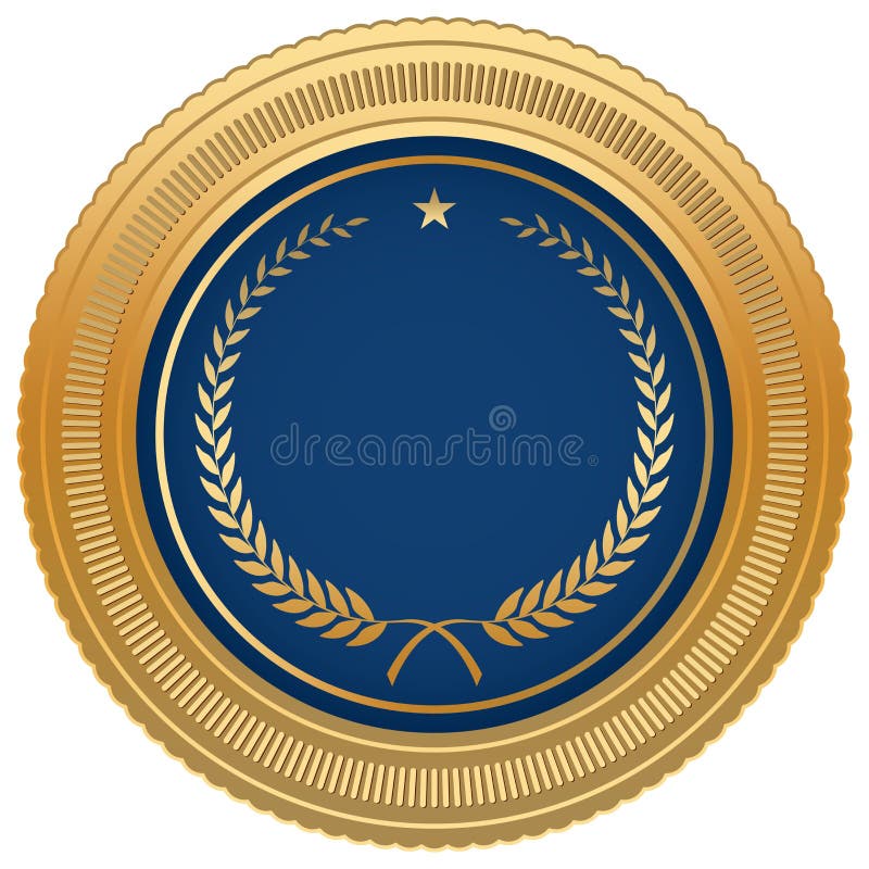 Medal Award Vector with Gold Frame and Blue Medal on White Isolated ...