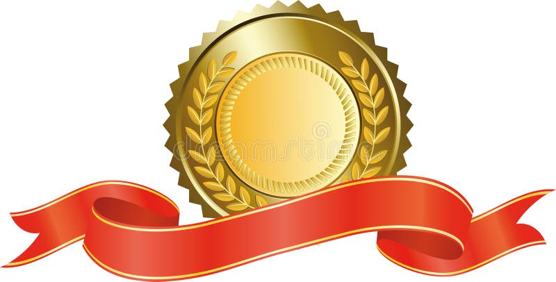 Medalla de oro y cinta roja stock de ilustración Medalla de oro y cinta roja stock de ilustración
