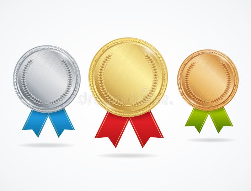 Medallas realistas del premio del metal fijadas Vector stock de ilustración Medallas realistas del premio del metal fijadas Vector stock de ilustración
