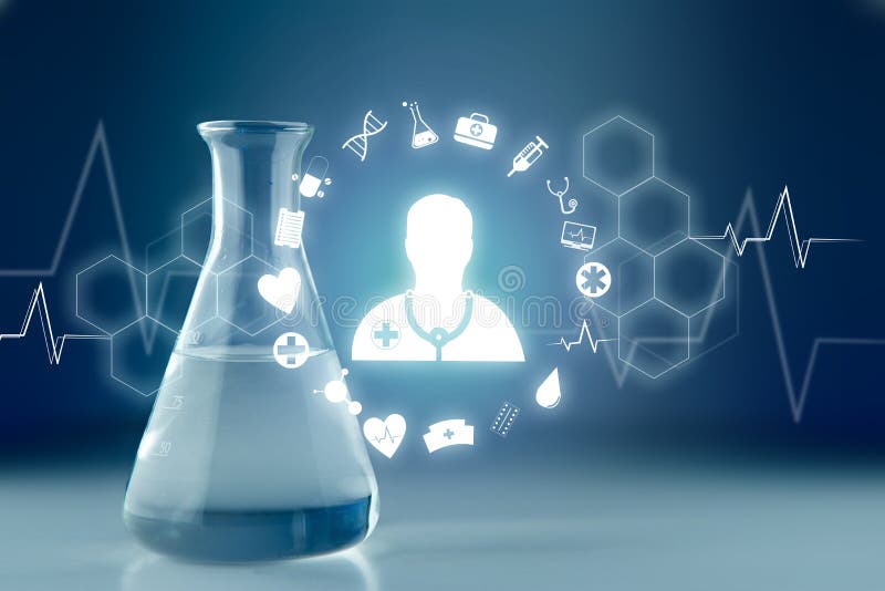 Medecine and general healthcare icon displayed on a technology m stock illustration