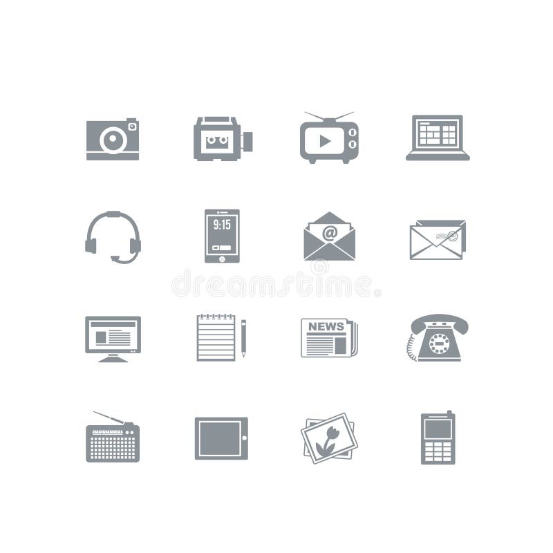 Media icon set, all the phone, television and newspaper icons in one place. EPS 10, no transparencies