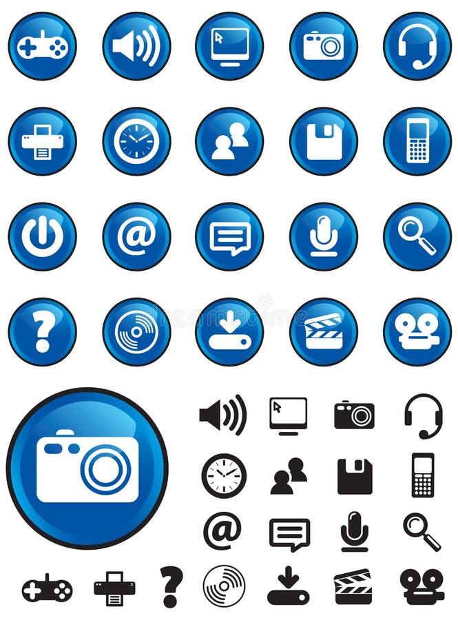 Media icons on Blue buttons