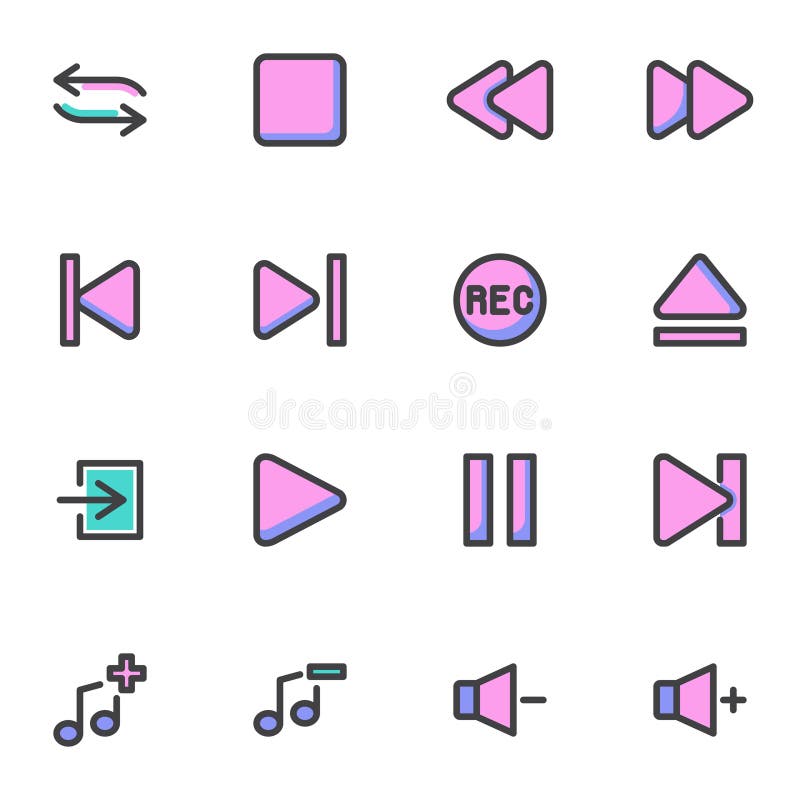Media Player Buttons gefüllt Umrandung Icons Set lizenzfreie abbildung