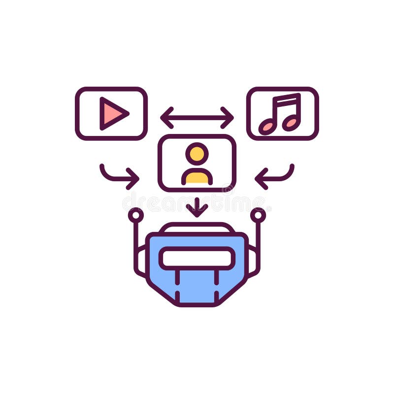 Media recommendation from AI assistant RGB color icon stock illustration