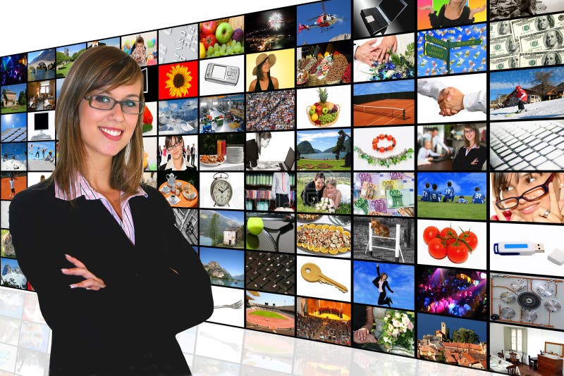 Media Room. Young Woman and Tv Screens Media Room. Young Woman and Tv Screens