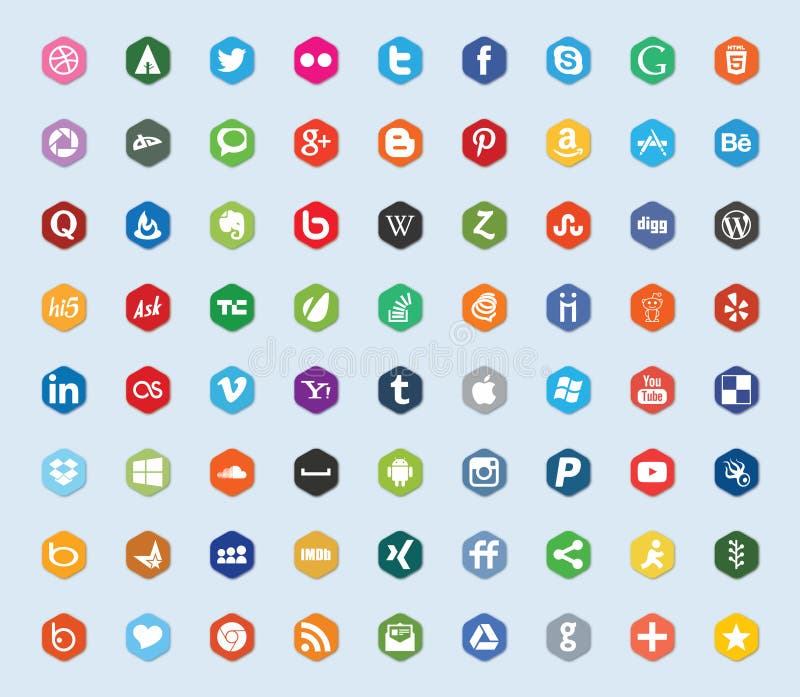 Media social et icônes plates de couleur de réseau illustration de vecteur Media social et icônes plates de couleur de réseau illustration de vecteur
