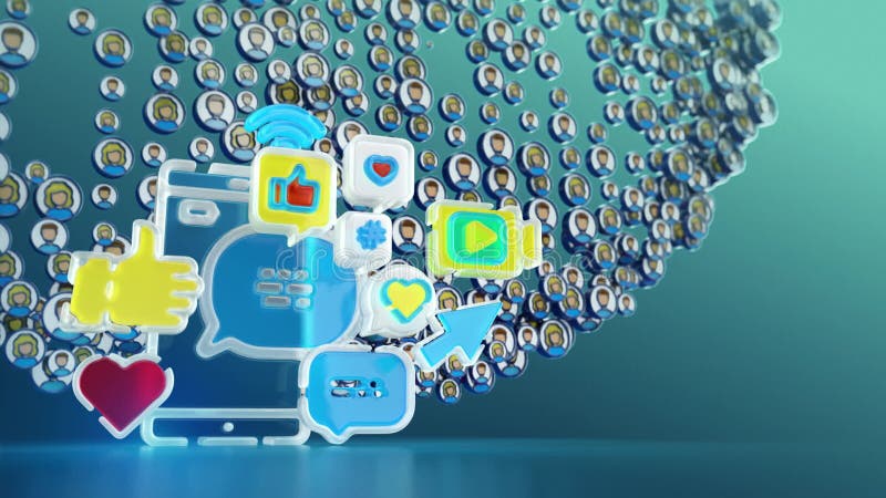 Mediaconcept voor sociaal netwerk. glazen symbolen pictogrammen die kleurrijke abstracte ontwerpsamenstelling morphing. laatste ho