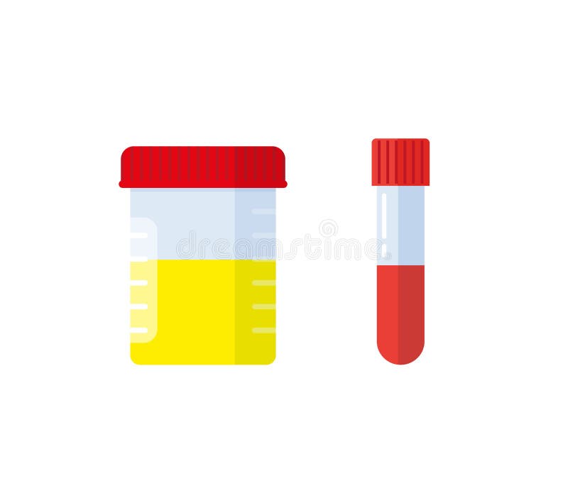 Medical Analysis Laboratory Test Urine Stool and Blood in Plastic Jars. Vector Illustration in