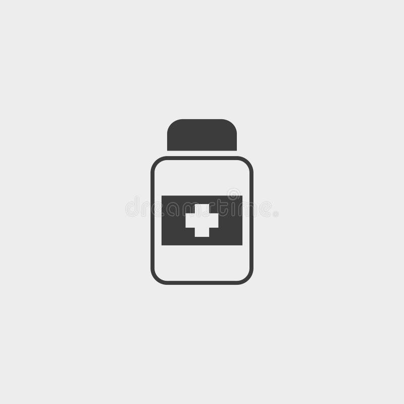 Medical Bottle Icon in a Flat Design in Black Color. Vector