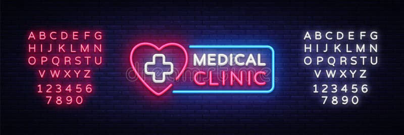 Medical Clinic neon signboard vector. Medical neon glowing symbol, Light Banner, neon icon, design element. Vector royalty free illustration Medical Clinic neon signboard vector. Medical neon glowing symbol, Light Banner, neon icon, design element. Vector royalty free illustration