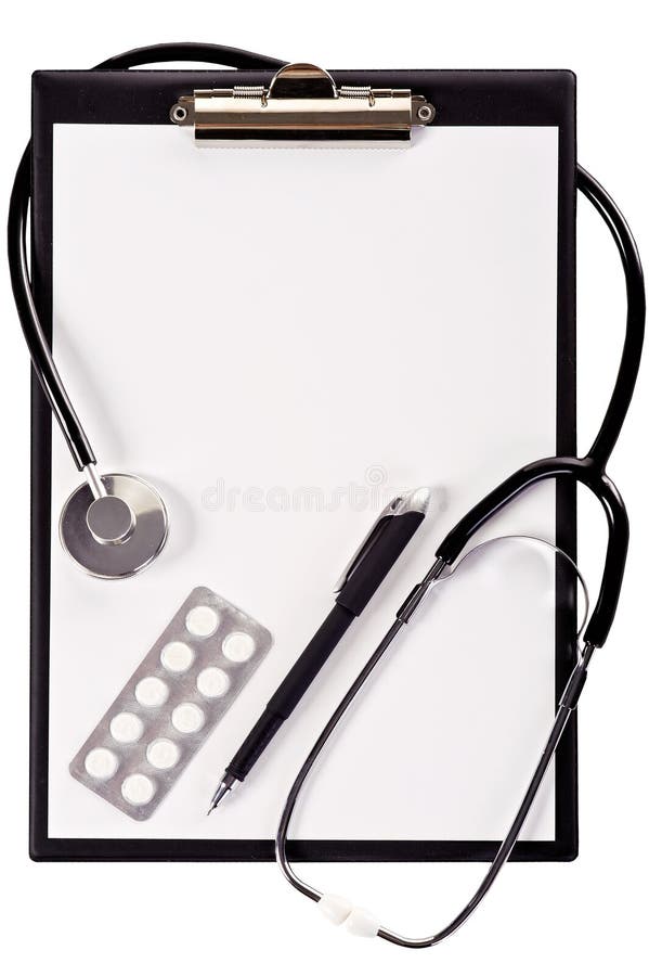 Medical clipboard and stethoscope stock photo