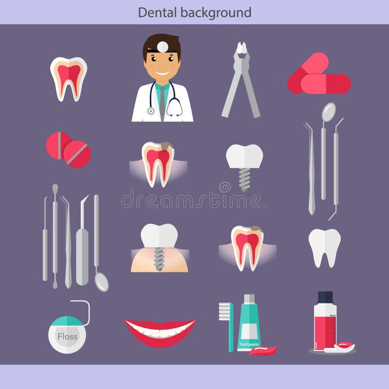 Medical dental background. Dentist with teeth, drugs, dentist to