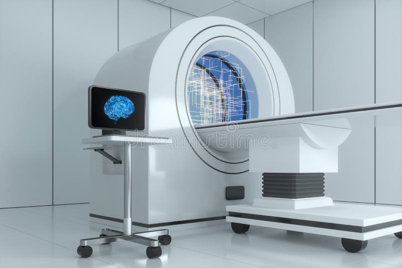 The medical equipment CT machine in the white empty room, 3d rendering royalty free illustration