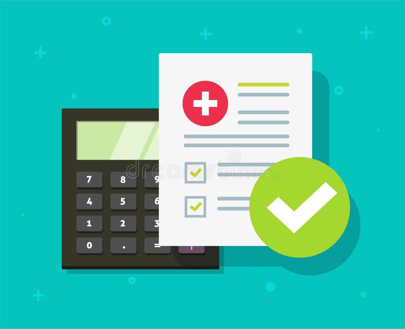 Medical health care insurance form calculator or medicare healthcare document risk claim coverage check list vector flat royalty free illustration