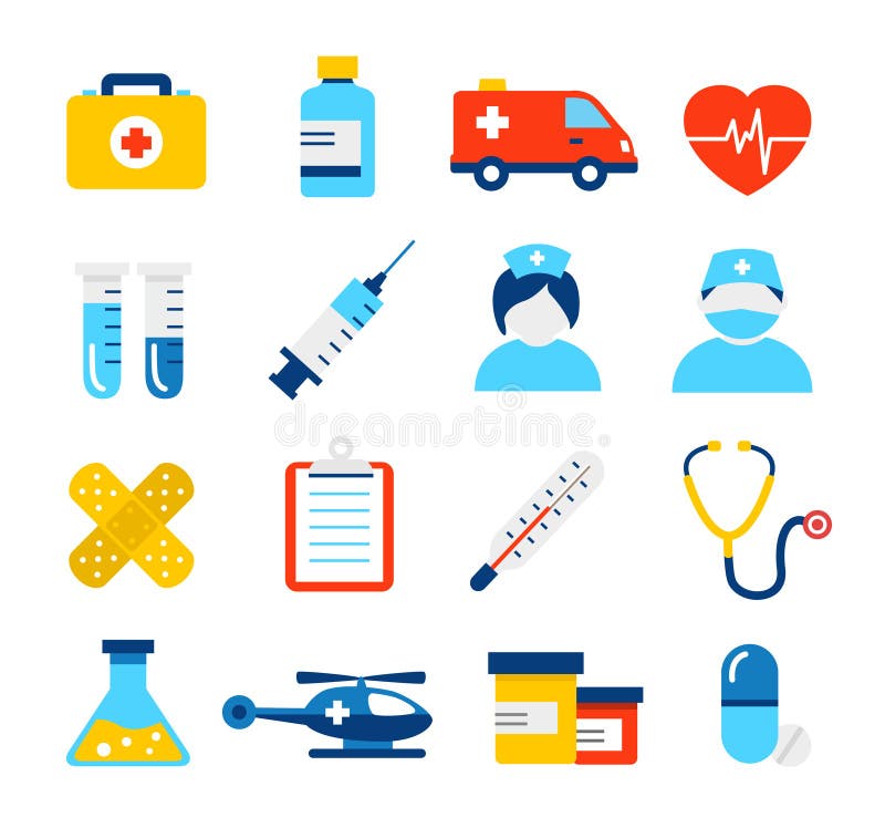 Medical Icons in Flat Design Style Stock Vector - Illustration of ...