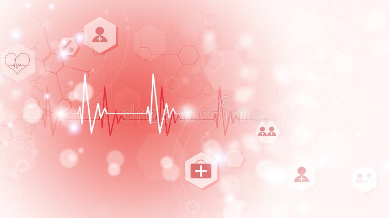 Technology and science medical red background with heart ecg. Technology and science medical red background with heart ecg