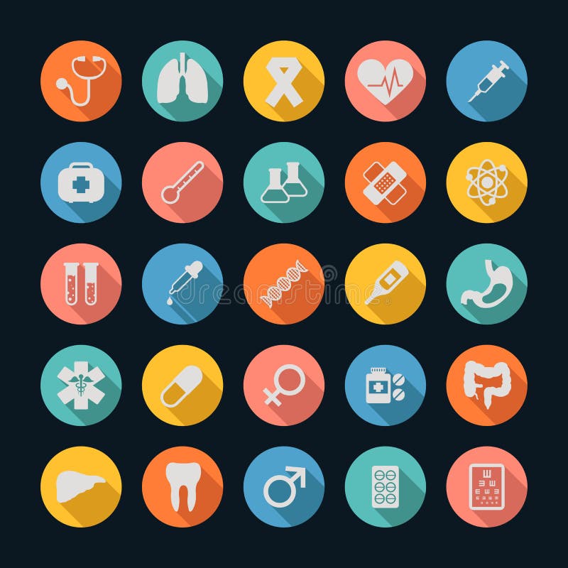 Medical Icons , Long shadow stock illustration