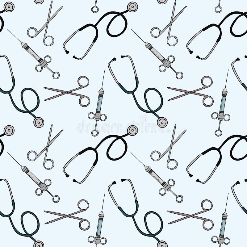 Big Collection Medical Tools Seamless Pattern Stock Vector