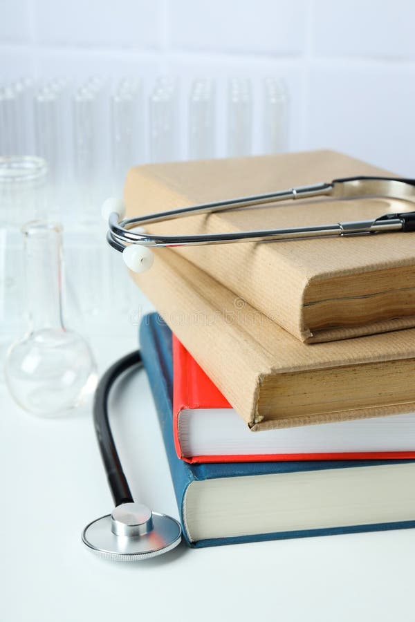 Medical Literature Concept Composition with Different Books Stock