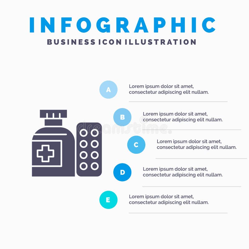 Medical, Medicine, Pills, Hospital Solid Icon Infographics 5 Steps Presentation Background