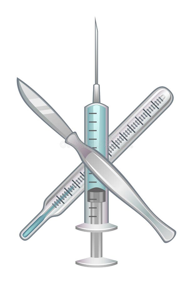 Medizinisches Konzept Abbildung der sortierten Injektionsspritzen,  Quecksilber Thermometer, Wunde Care Kit, Zahnarzt Werkzeuge und  chirurgische Instrumente isoliert Stock-Vektorgrafik - Alamy