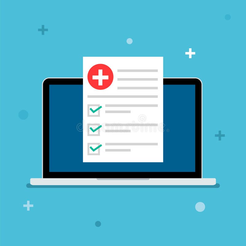Medical prescription digital document pc online report. Prescription document medical health icon form vector illustration